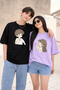 Cute Cartoon Couple Oversized T-Shirts | Love Theme Matching Tees for Couples