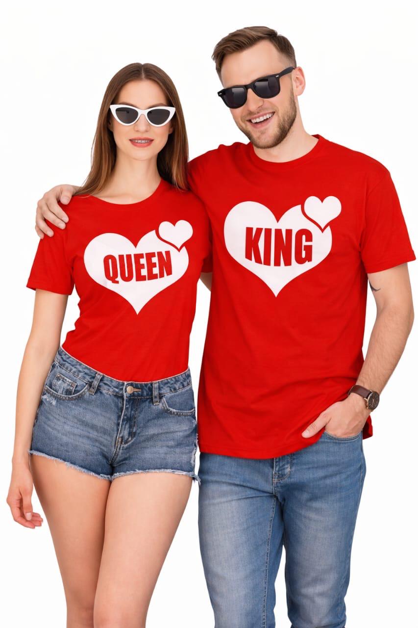 King & Queen Couple T-Shirt Set | Matching Love Heart Design | Premium Cotton Tee for Couples