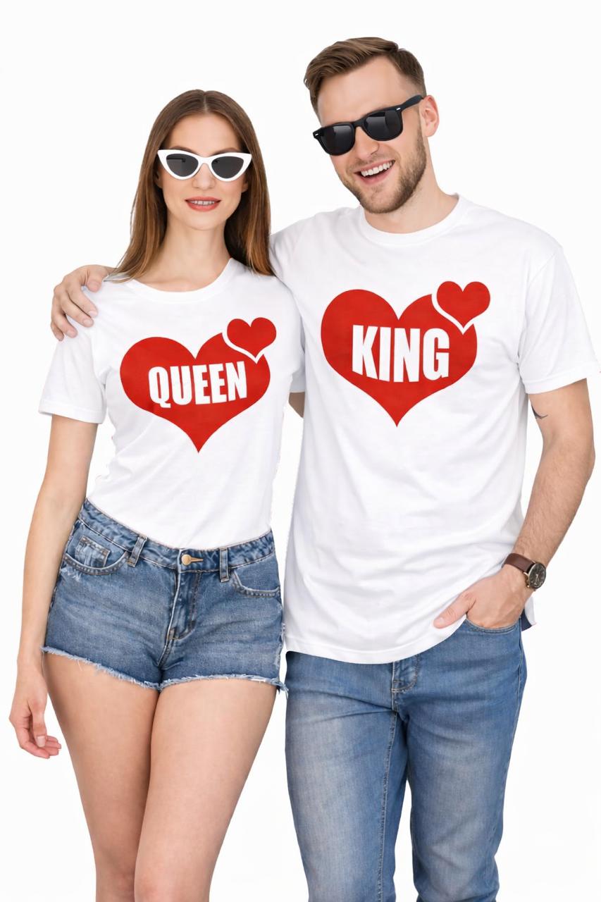 King & Queen Couple T-Shirt Set | Matching Love Heart Design | Premium Cotton Tee for Couples (Copy)